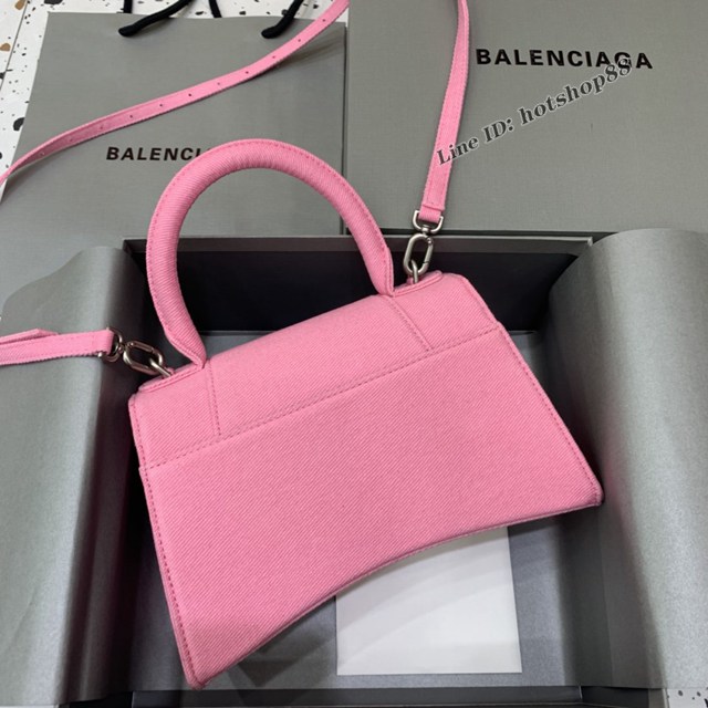 Balenciaga專櫃2022爆款小號手提包 巴黎世家粉色牛仔沙漏包 fyj1518